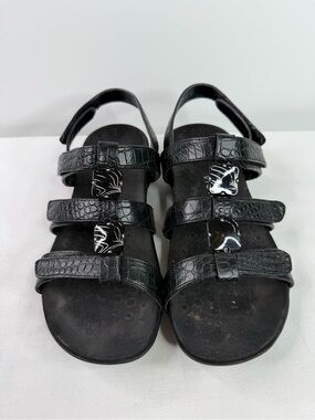 Vionic Amber Black Slingback Sandals Shoes 3 Strap Medallion Size 8